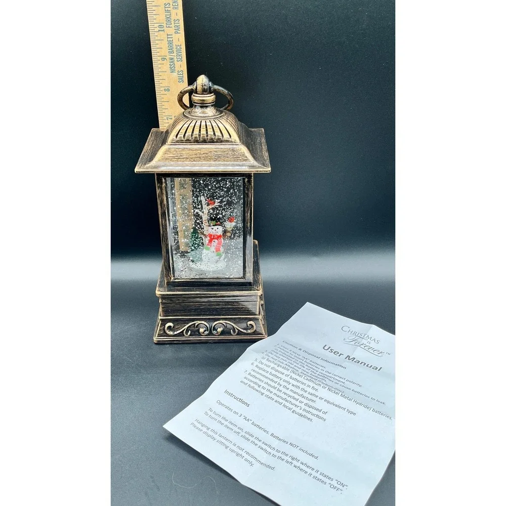 Christmas Forever Snowman with Broom‎ Glitter Lantern 10.5 Inch Bronze Lighted